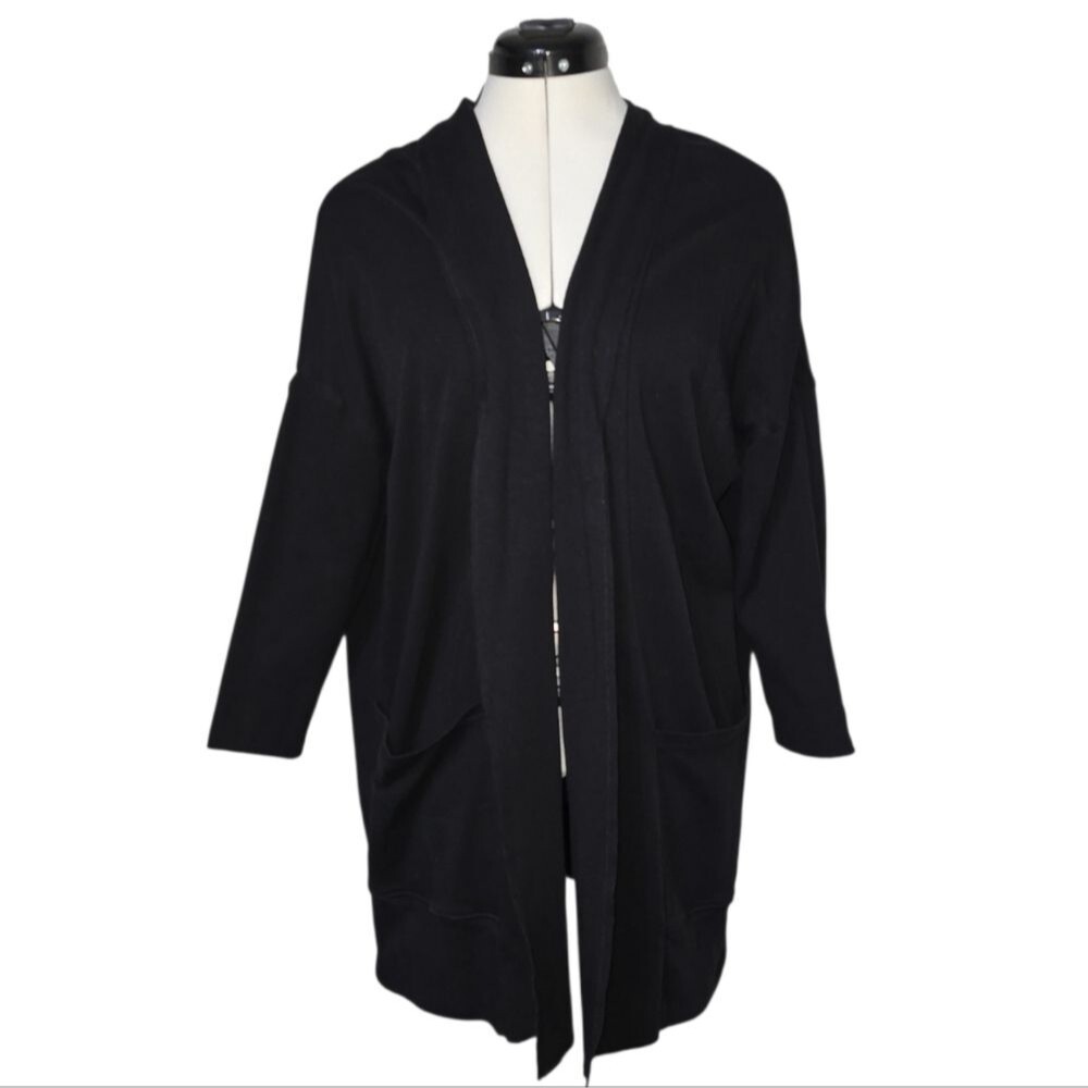 Pact Black Organic Airplane Wrap Cardigan Size XS/S Cotton Open Front Pockets